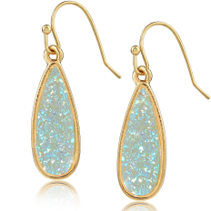 Druzy Petal Drop Dangles - Aqua Glitter