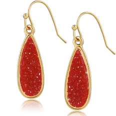 Druzy Petal Drop Dangles - Garnet