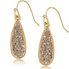 Druzy Petal Drop Dangles - Gold-Tone