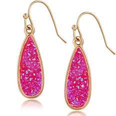 Druzy Petal Drop Dangles - Hot Pink