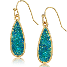 Druzy Petal Drop Dangles - Peacock Blue