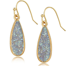 Druzy Petal Drop Dangles - Gold Metal - Light Blue Stone