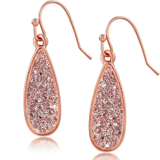 Druzy Petal Drop Dangles - Rose Gold Metal - Rose Gold Stone