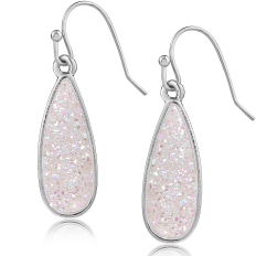 Druzy Petal Drop Dangles - Silver Metal - Opal Stone