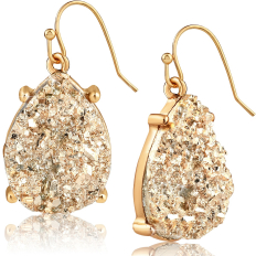Druzy Teardrop Dangles - Gold Metal - Gold Stone