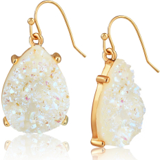 Druzy Teardrop Dangles - Gold Metal - Opal Stone