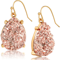 Druzy Teardrop Dangles - Gold Metal - Rose Gold Stone
