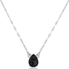 Druzy Teardrop Necklace - Silver Metal - Black Stone