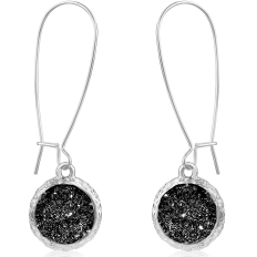 Druzy Threader Dangles - Black Silver