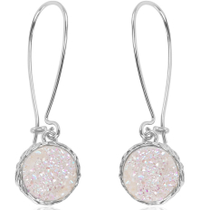 Druzy Threader Dangles - Silver Metal - Created Opal