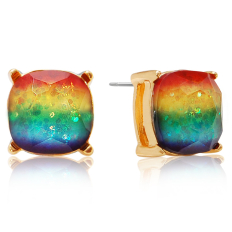 Faceted Square Studs - Rainbow Glitter