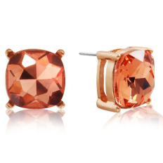 Faceted Square Studs - Simulated Peach Topaz