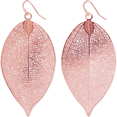 Filigree Leaf Earrings - Rose Gold - 3.5 inch