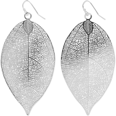 Filigree Leaf Earrings - Silver - 3.5 inch