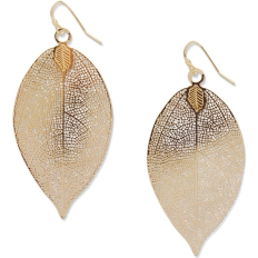 Filigree Leaf Earrings - Gold - 2.2 inch