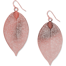 Filigree Leaf Earrings - Rose Gold - 2.2 inch