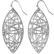 Geometric Filigree Marquise Dangles - Silver