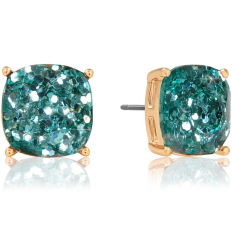 Faceted Square Studs - Aqua Glitter