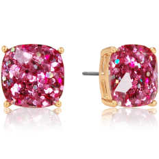 Faceted Square Studs - Fuchsia Glitter