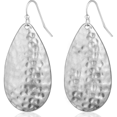 Hammered Teardrop Dangles - Silver