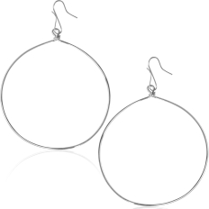 Round Hoop Dangle Earrings - 925 Silver Plated - 3.2 inch
