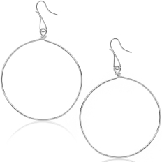 Round Hoop Dangle Earrings - 925 Silver Plated - 2.6 inch
