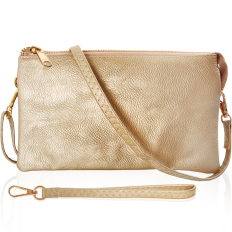 Large Wristlet with Included Cross Body Strap - Gold