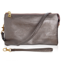 Large Wristlet with Included Cross Body Strap - Gunmetal