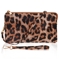 Large Wristlet with Included Cross Body Strap - Leopard