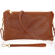 Large Wristlet with Included Cross Body Strap - Saddle