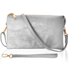Large Wristlet with Included Cross Body Strap - Silver