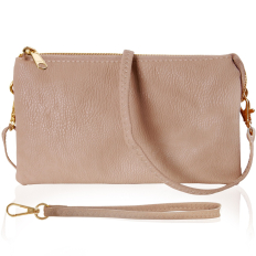 Large Wristlet with Included Cross Body Strap - Tan