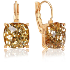 Lever Back Square Dangles - Gold Glitter