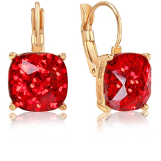 Lever Back Square Dangles - Red Glitter