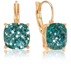 Lever Back Faceted Square - Aqua Glitter