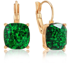 Lever Back Faceted Square - Emerald Glitter