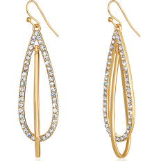 Crystal Spike Earrings for Women - Long Pave Simulated Diamond Curved Bar Dangle Statement CZ Rhinestone Drops