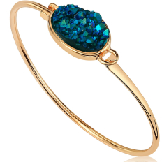 Oval Druzy Bangle - Peacock Blue
