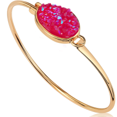 Oval Druzy Bangle - Hot Pink