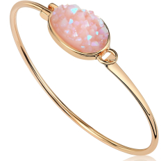Oval Druzy Bangle - Rose Quartz