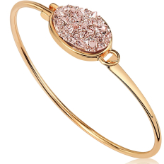 Oval Druzy Bangle - Rose Gold