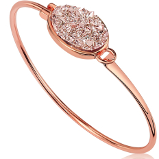 Oval Druzy Bangle - Rose Gold - Rose Gold Stone