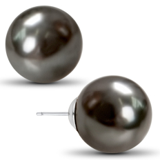 Oversized Pearl Studs - 14mm Tahitian Black