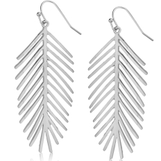 Palm Leaf Earrings - Silver - 3 inch