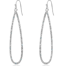 Pave CZ Long Teardrop Dangle - Silver - 2.7" inch