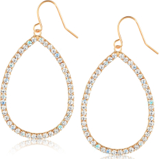 Pave Teardrop Dangles - 2 inch - Gold-Tone