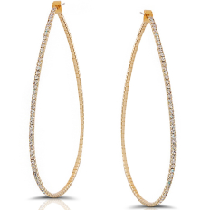 Pave Teardrop Hoops - Gold-Tone - 3.5 inch
