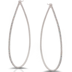 Pave Teardrop Hoops - Silver-Tone - 3.5 inch