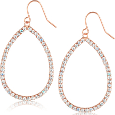 Pave Teardrop Dangles - 2 inch - Rose Gold-Tone