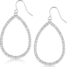 Pave Teardrop Dangles - 2 inch - Silver-Tone